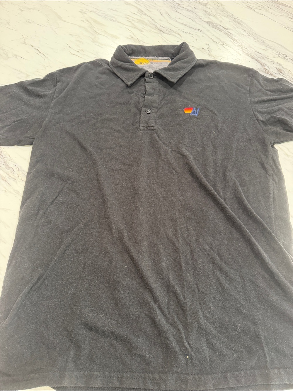 Aviator Nation Black Polo with Small Multicolor Crest